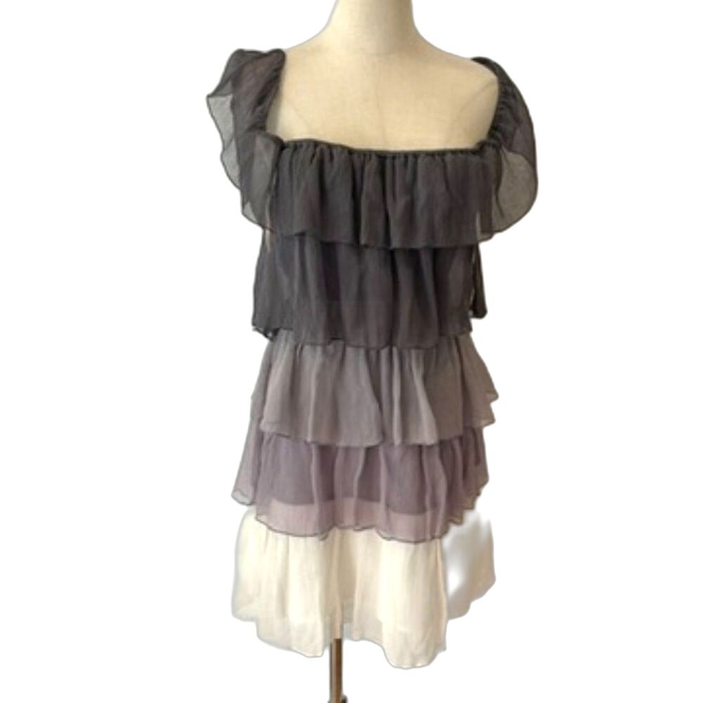 Lost April Tiered Silk Dress Grey Gauze Small Lined